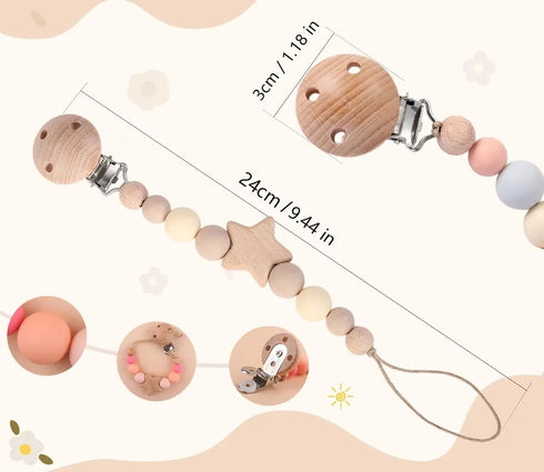 Attache tétine personnalisée en bois