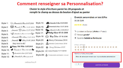 Éventails personnalisés en bois 50Pcs