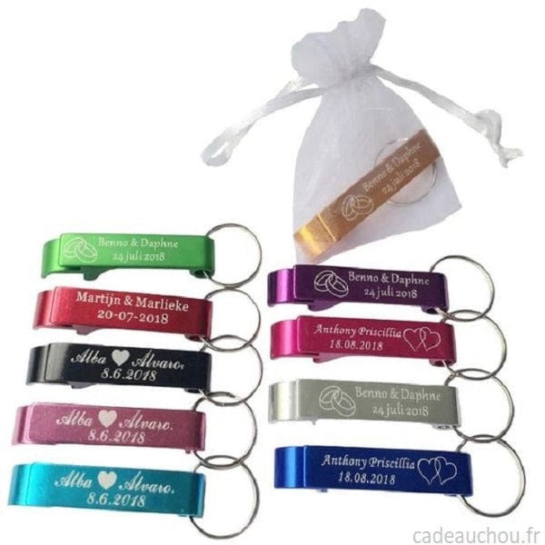 Cadeau Invites mariage communion bapteme anniversaire Personnalisé porte cle decapsuleur sac organza